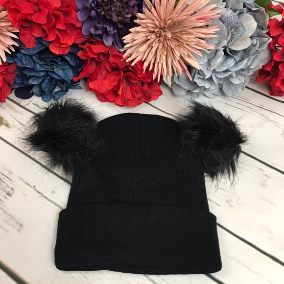 Warm Knitted Beanie with Double Faux Fur Pom Pom - Picture 7 of 8